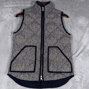 J. Crew Vest Women's Small Black White Herringbone Quilted Puffer Down Zip Vest